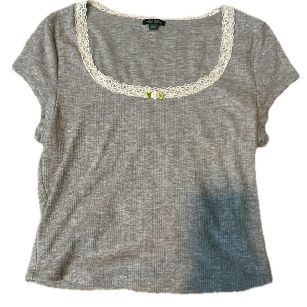 Gray Lace Trim Women's Babydoll Top